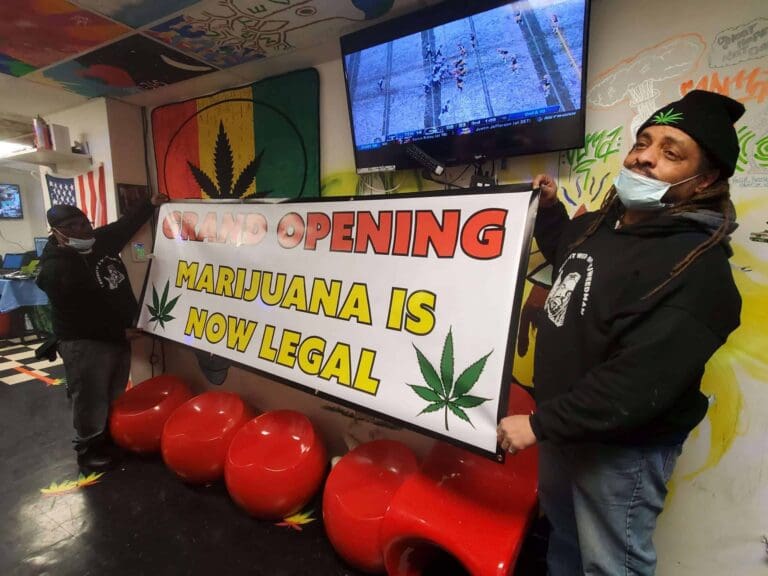 NJWeedman pictured here with banner, sells First NJ Referendum Legal Cannabis.