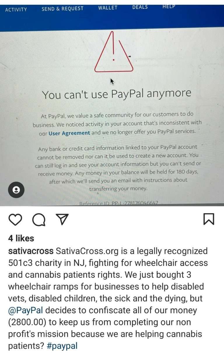 PayPal No  Sativa Cross Cannabis Prohibition