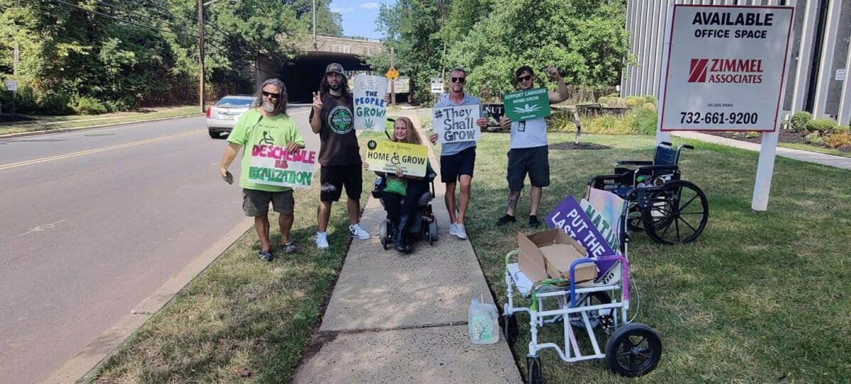 New Jersey cannabis home grow protest at office of NJ Senate President Nick Scutari by Sativa Cross