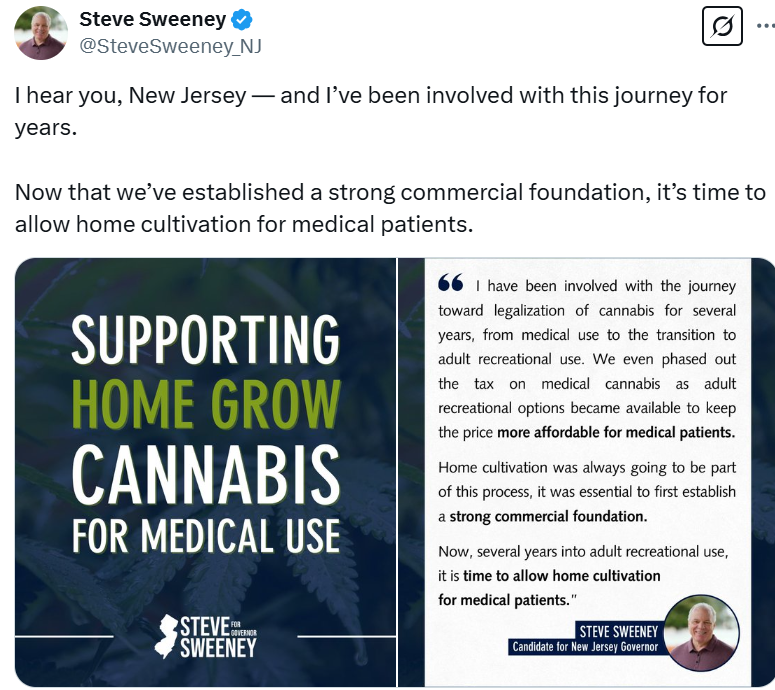 Steve Sweeney supports medical cannabis home growing