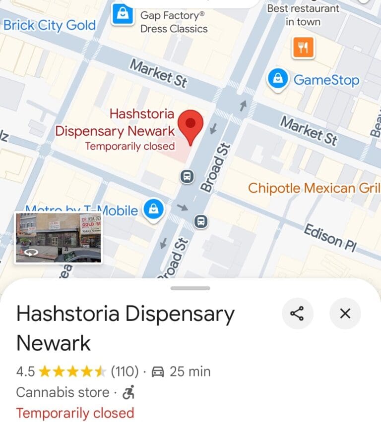Hashstoria Newark dispensary closed