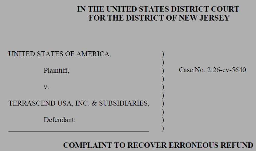 Feds Suing MSO TerrAscend Over $8.3 Million in Taxes in NJ District Court