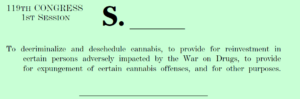 federal cannabis descheduling bill Cannabis Administration and Opportunity Act CAOA reintroduced in Congress